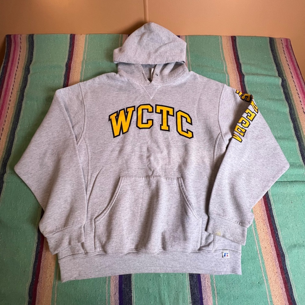 Russell Athletic Hoodie Mens L Gray WCTC College Pullover Sweatshirt Vintage